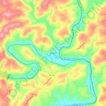 Mapa topográfico Philpott, altitud, relieve