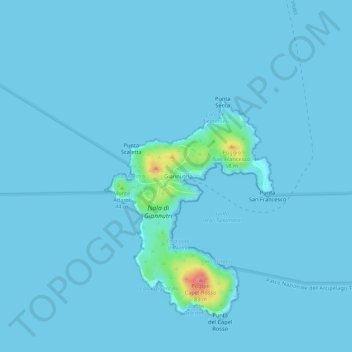Mapa topográfico Giannutri, altitud, relieve