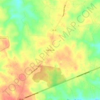 Mapa topográfico Oak Forest, altitud, relieve