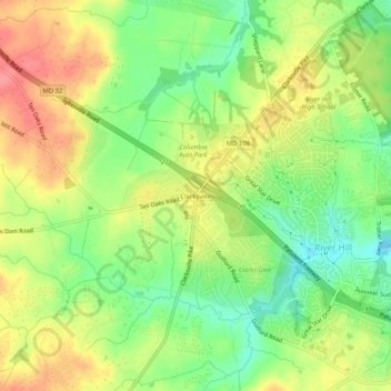 Mapa topográfico Clarksville, altitud, relieve