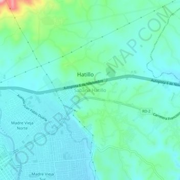 Mapa topográfico Sabana Hatillo, altitud, relieve