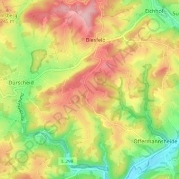 Mapa topográfico Hufe, altitud, relieve