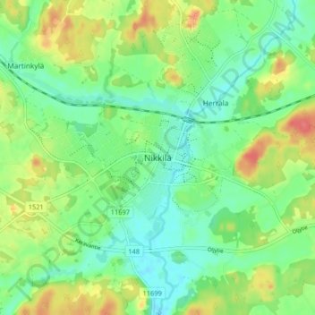 Mapa topográfico Nikkilä, altitud, relieve