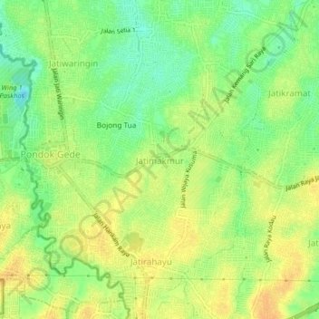 Mapa topográfico Jatimakmur, altitud, relieve