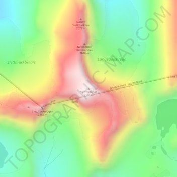 Mapa topográfico Slettmarkhøe, altitud, relieve