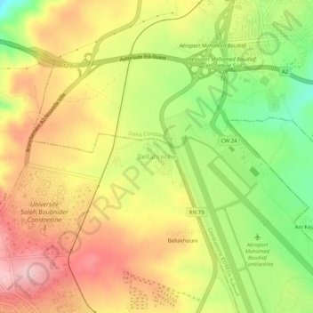 Mapa topográfico Bellahreche, altitud, relieve