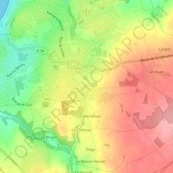 Mapa topográfico Peillac, altitud, relieve
