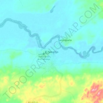 Mapa topográfico El Naranjo, altitud, relieve