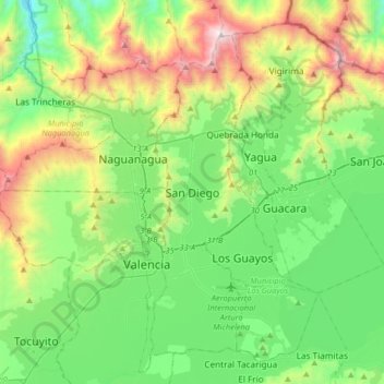 Mapa topográfico San Diego, altitud, relieve