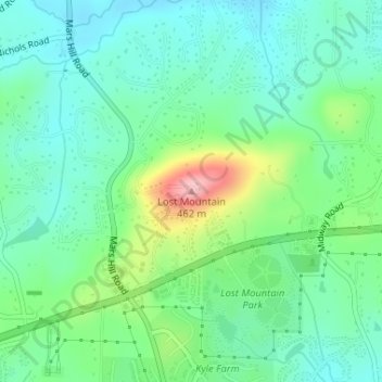 Mapa topográfico Lost Mountain, altitud, relieve