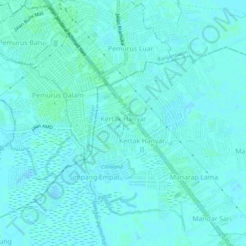 Mapa topográfico Kertak Hanyar I, altitud, relieve