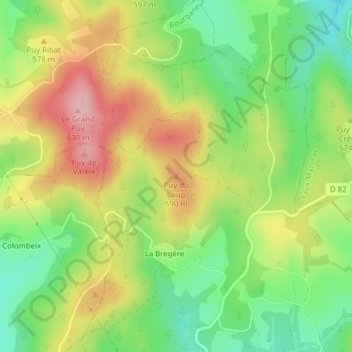 Mapa topográfico Puy du Loup, altitud, relieve