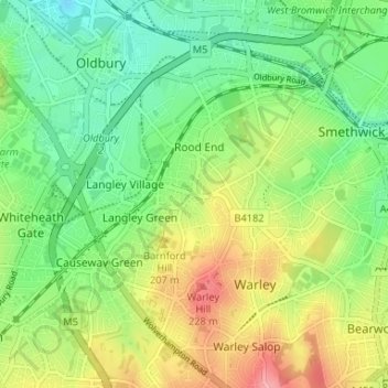 Mapa topográfico Merrivale, altitud, relieve
