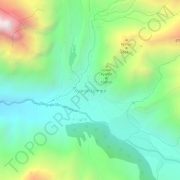 Mapa topográfico Kyanjin Gompa, altitud, relieve