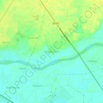 Mapa topográfico Dadwa Gaon, altitud, relieve