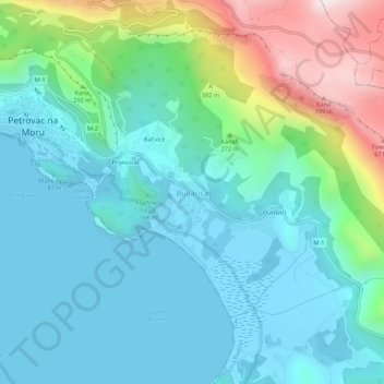 Mapa topográfico Buljarica, altitud, relieve