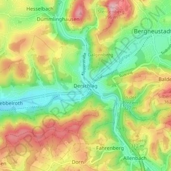 Mapa topográfico Derschlag, altitud, relieve