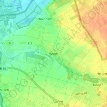Mapa topográfico Havert, altitud, relieve