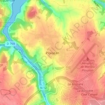 Mapa topográfico Ploujean, altitud, relieve