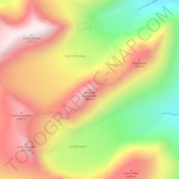 Mapa topográfico Bakarste Skagsnebb, altitud, relieve