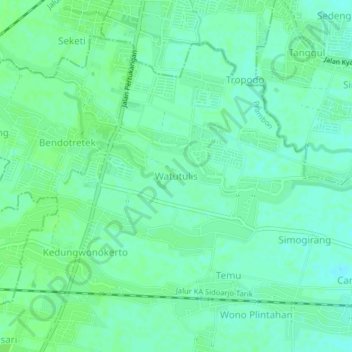 Mapa topográfico Watutulis, altitud, relieve