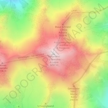 Mapa topográfico Hasenöhrl, altitud, relieve