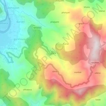 Mapa topográfico kalana, altitud, relieve