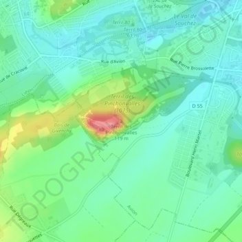 Mapa topográfico Terril des Pinchonvalles, altitud, relieve