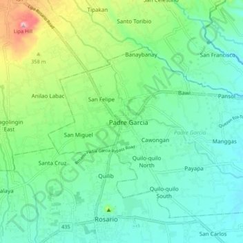Mapa topográfico Padre Garcia, altitud, relieve