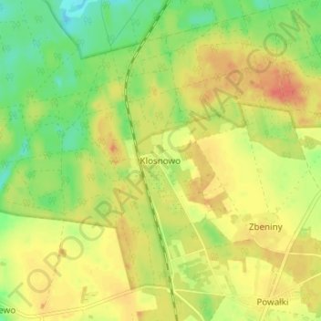 Mapa topográfico Klosnowo, altitud, relieve