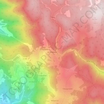 Mapa topográfico Les Pradeaux, altitud, relieve