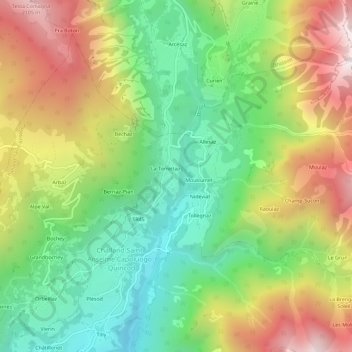Mapa topográfico Maé, altitud, relieve