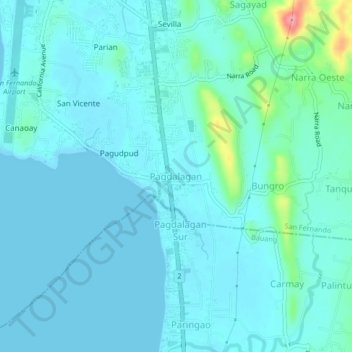 Mapa topográfico Pagdalagan, altitud, relieve