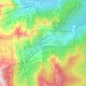 Mapa topográfico Alpine Meadows, altitud, relieve