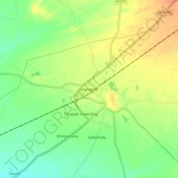 Mapa topográfico Visnagar, altitud, relieve