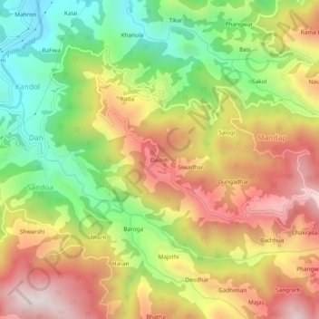 Mapa topográfico Dadoh, altitud, relieve