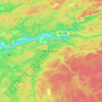 Mapa topográfico Bird River, altitud, relieve