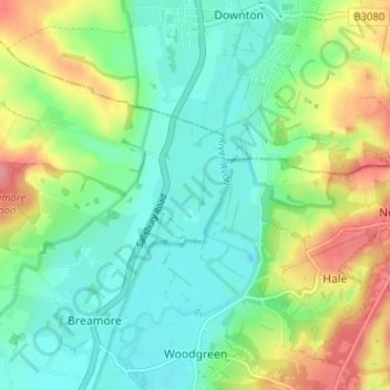 Mapa topográfico North Charford, altitud, relieve