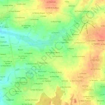 Mapa topográfico Les Basse Naudières, altitud, relieve