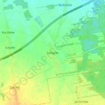 Mapa topográfico Seligów, altitud, relieve