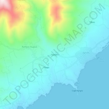 Mapa topográfico Pyrgaki, altitud, relieve