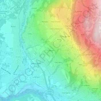 Mapa topográfico Cortenaz, altitud, relieve
