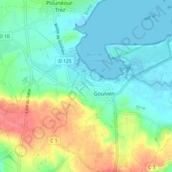 Mapa topográfico Ty Poas, altitud, relieve