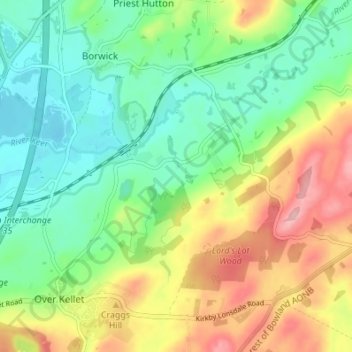 Mapa topográfico Capernwray, altitud, relieve