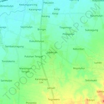 Mapa topográfico Jakenan, altitud, relieve