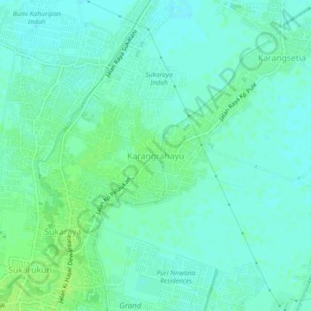 Mapa topográfico Karangrahayu, altitud, relieve