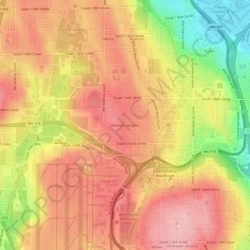 Mapa topográfico Riverton Heights, altitud, relieve