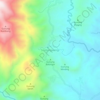 Mapa topográfico Sindangwangi, altitud, relieve