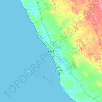 Mapa topográfico Al Wajh, altitud, relieve