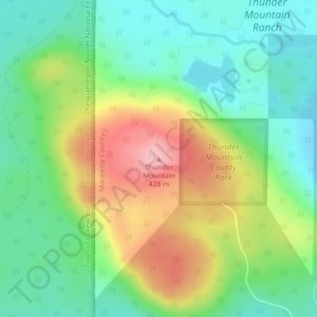 Mapa topográfico Thunder Mountain, altitud, relieve